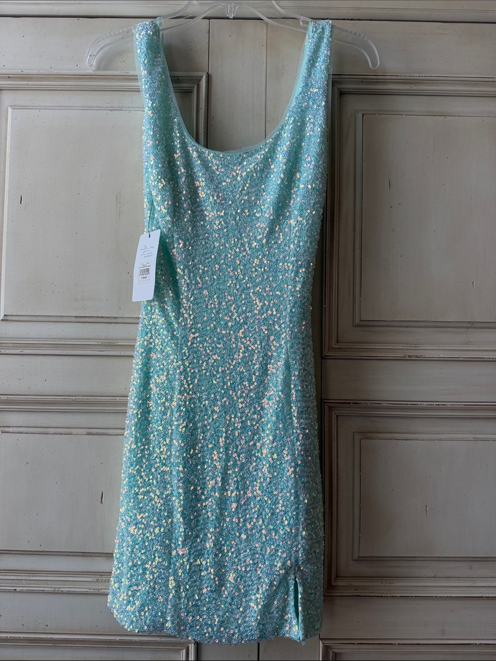 American Threads Aqua Sequin Mini Dress